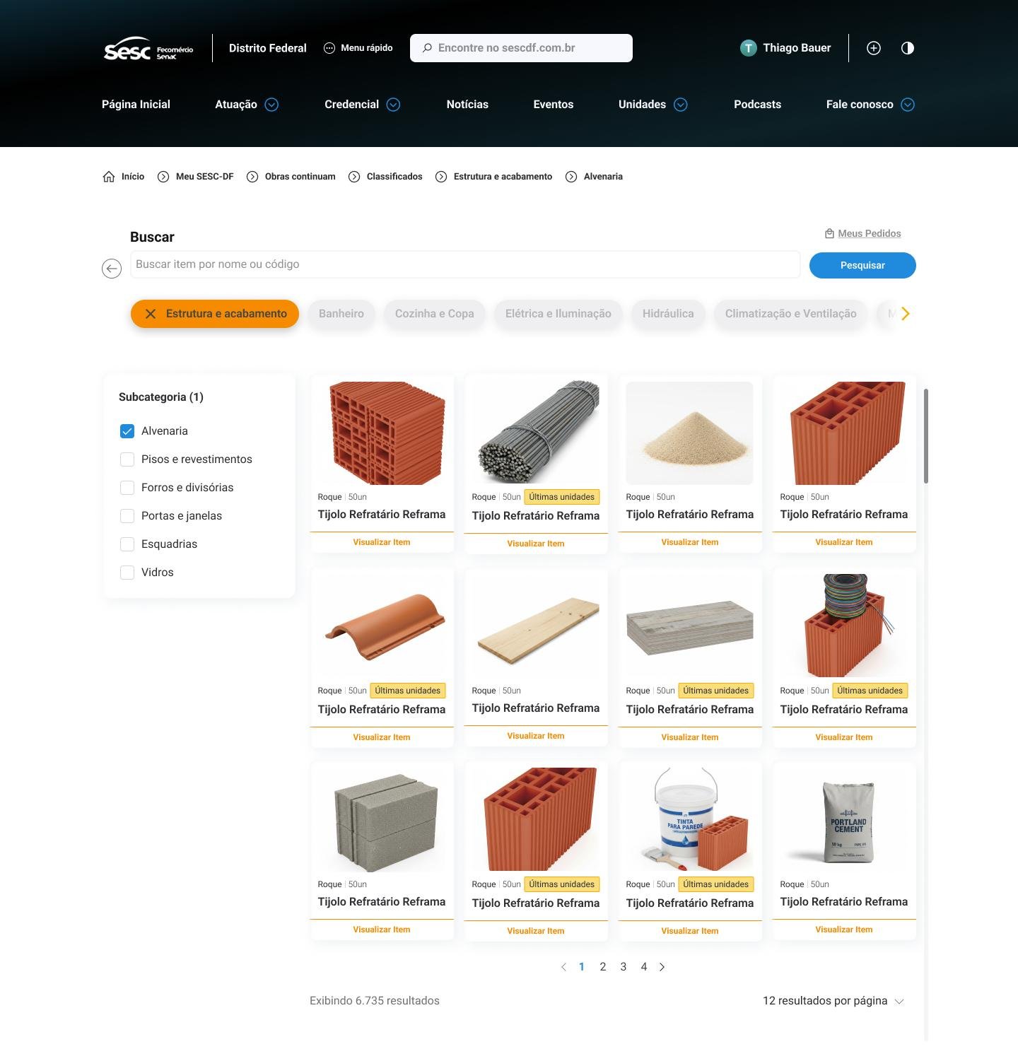 Portal As Obras Continuam Marketplace (Desktop)